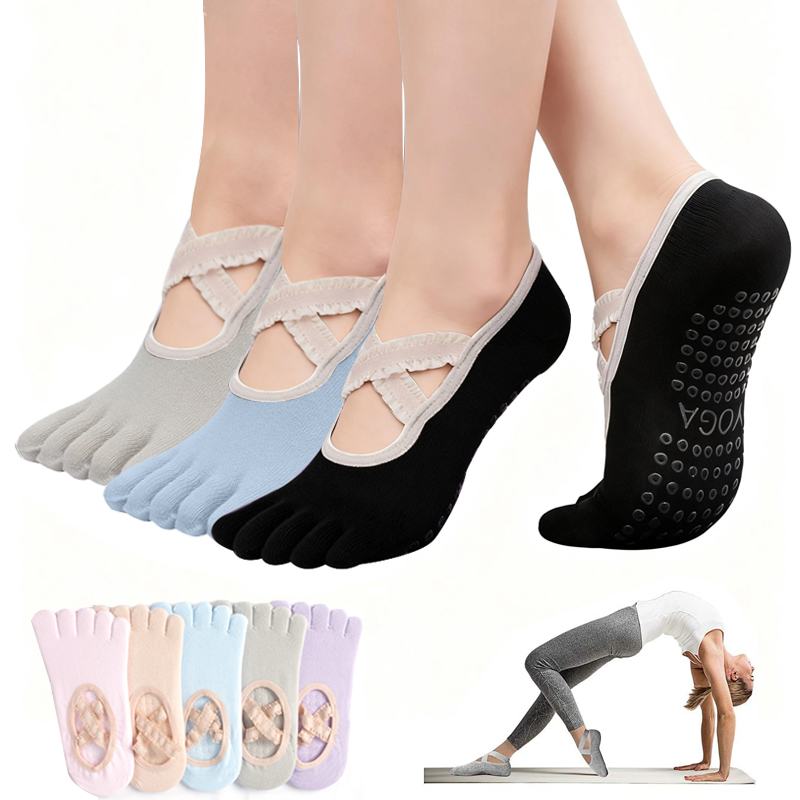 Medical Tape - Rutschfeste Damen-Pilates-Socken mit Spitzenbandage, Yoga-Socken, Sport-Fitness-Atmungsaktive