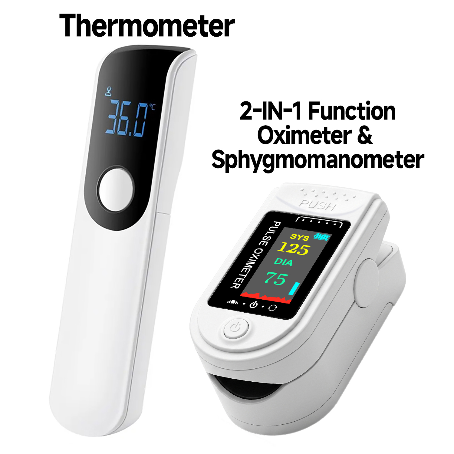 Pulse Oximeter - Mini-Thermometer, medizinisches Körperfieber-Messgerät oder 2-in-1-Pulsoximeter &