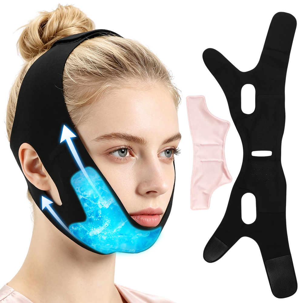 Surgical Mask - Gesichts-Eispack mit wiederverwendbaren Heiß-Kalt-Gel-Packs, V-förmiger Kontur-Kiefergurt,